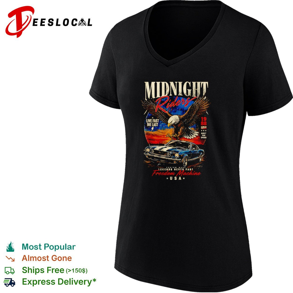 Midnight Riders 1988 freedom machine Mustang USA eagle shirt