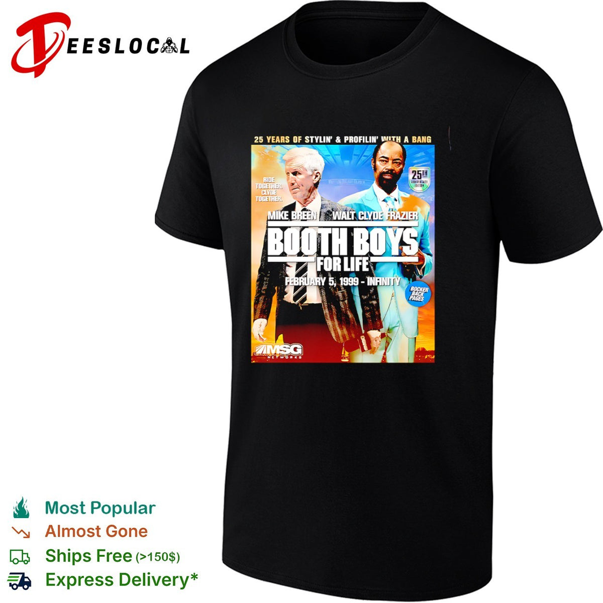 Mike Breen and Walt Clyde Frazier Booth Boys for Life 25th shirt