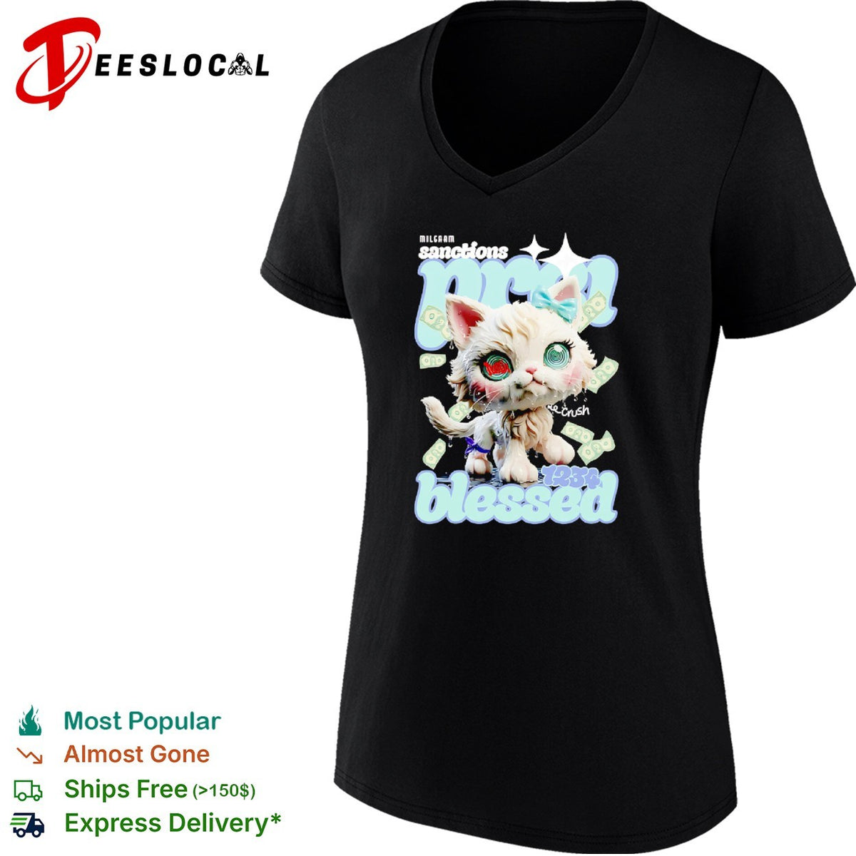 Milgaam sanctions pma crush 1234 blessed cat money aesthetic Y2K streetwear shirt