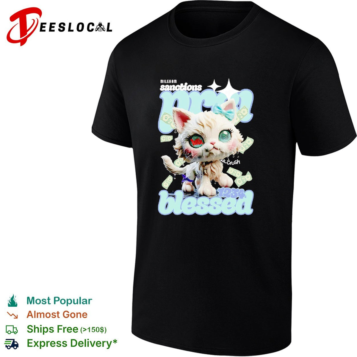 Milgaam sanctions pma crush 1234 blessed cat money aesthetic Y2K streetwear shirt