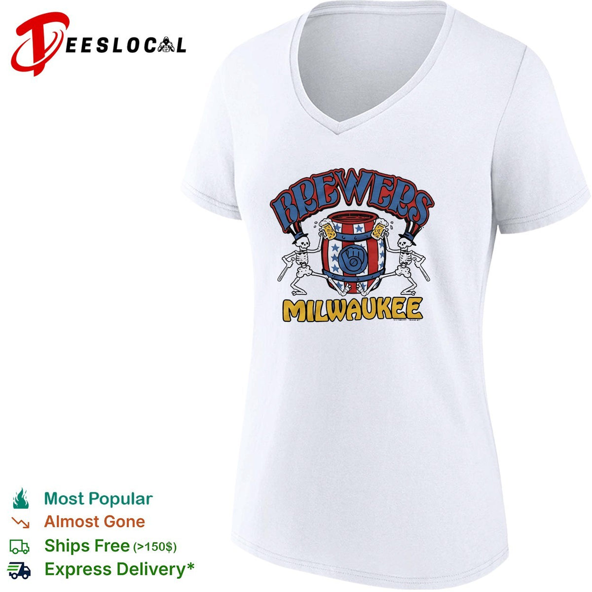 Milwaukee Brewers x Grateful Dead dancing skeleton Milwaukee graphic shirt