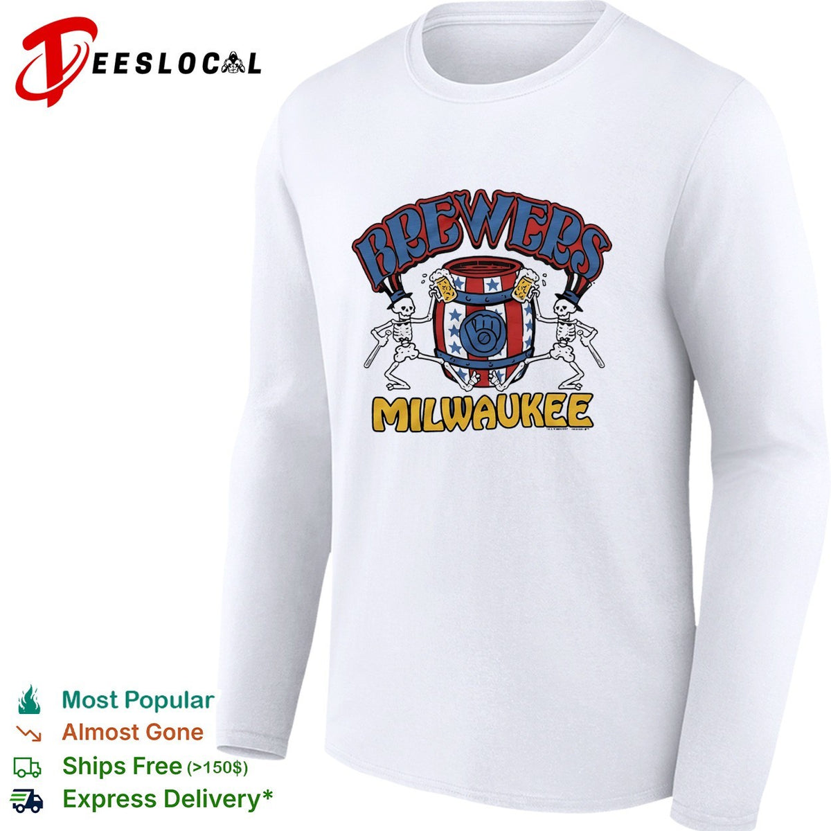 Milwaukee Brewers x Grateful Dead dancing skeleton Milwaukee graphic shirt