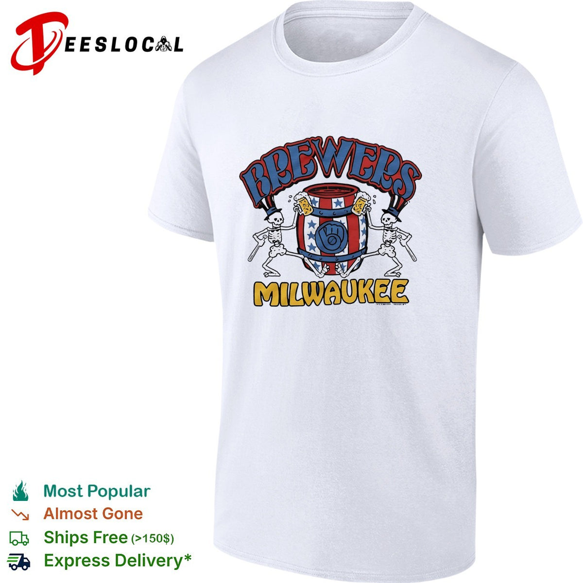 Milwaukee Brewers x Grateful Dead dancing skeleton Milwaukee graphic shirt