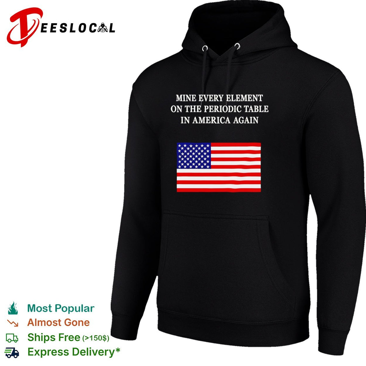 Mine every element on the periodic table in America flag shirt