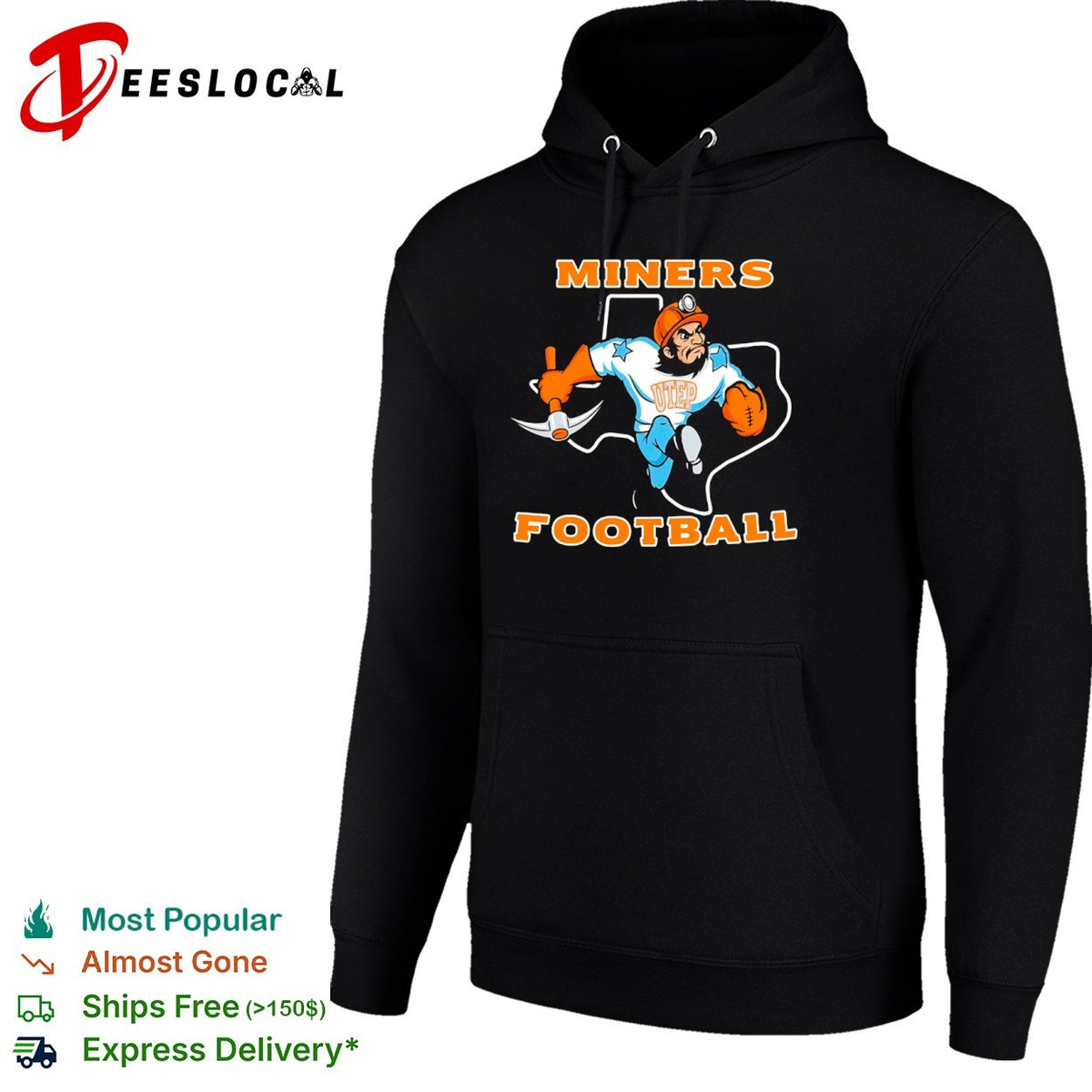 Miners Football UTEP Miners Texas Map Mascot Action shirt