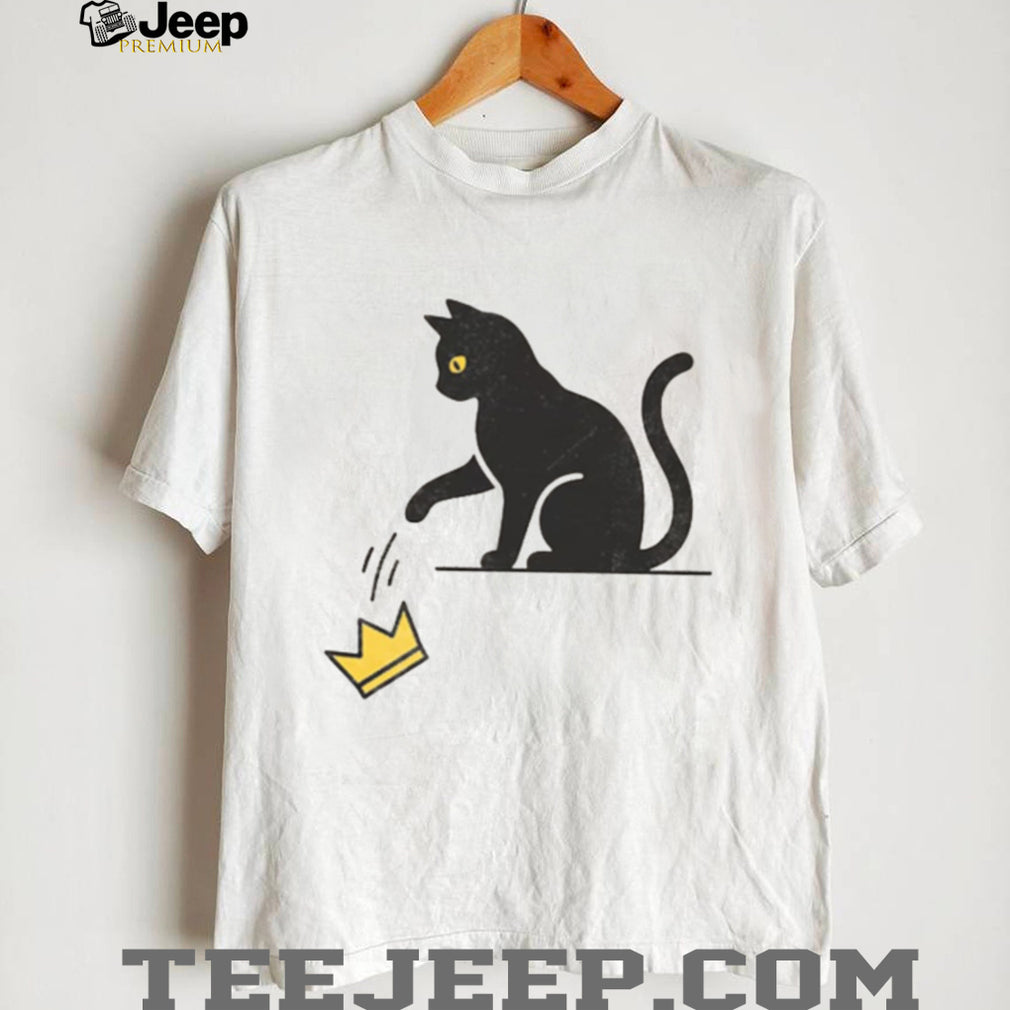Minimalist Black Cat Knocking Over Crown Graphic T Shirt