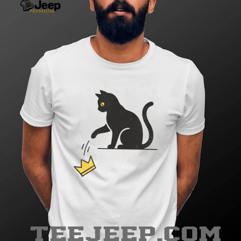 Minimalist Black Cat Knocking Over Crown Graphic T Shirt