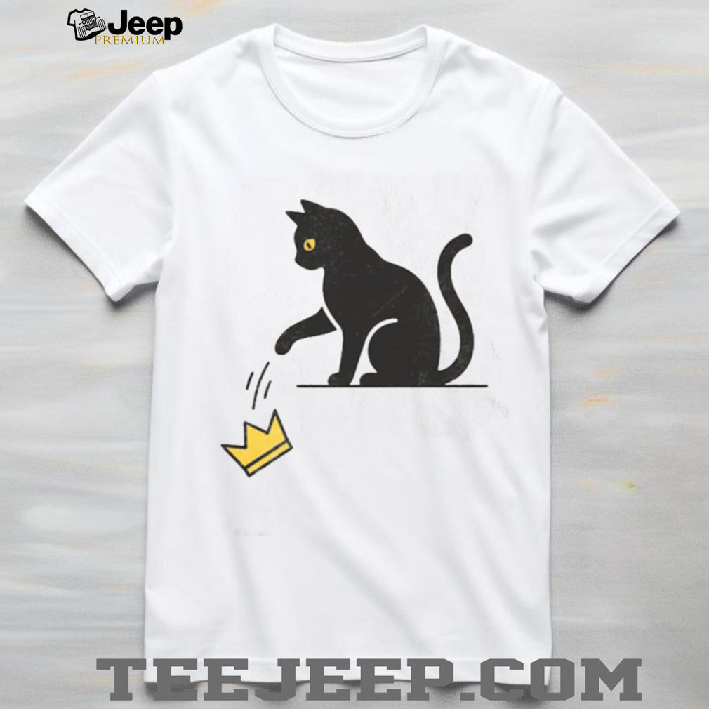 Minimalist Black Cat Knocking Over Crown Graphic T Shirt