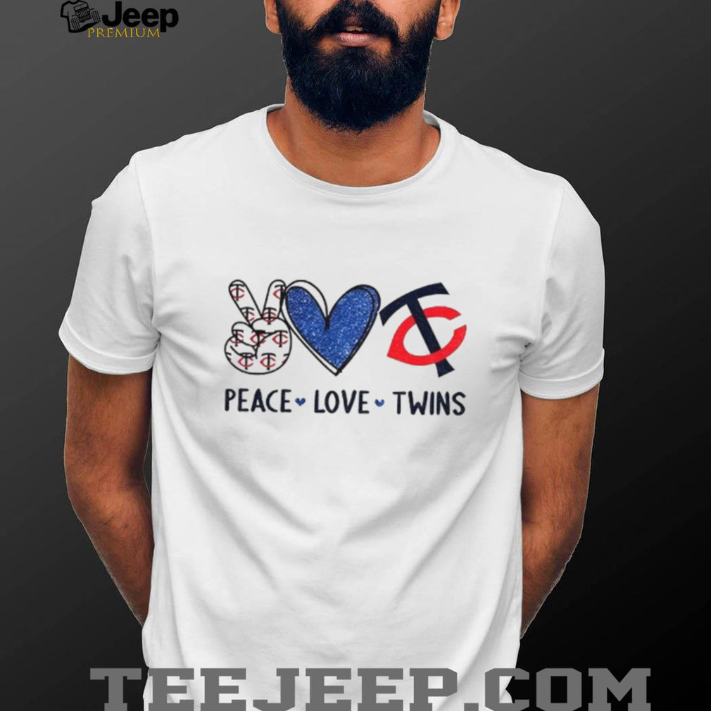 Minnesota Twins Peace Love Twins MLB Baseball Red & Blue Logo T Shirt