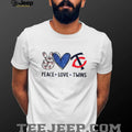 Minnesota Twins Peace Love Twins MLB Baseball Red & Blue Logo T Shirt