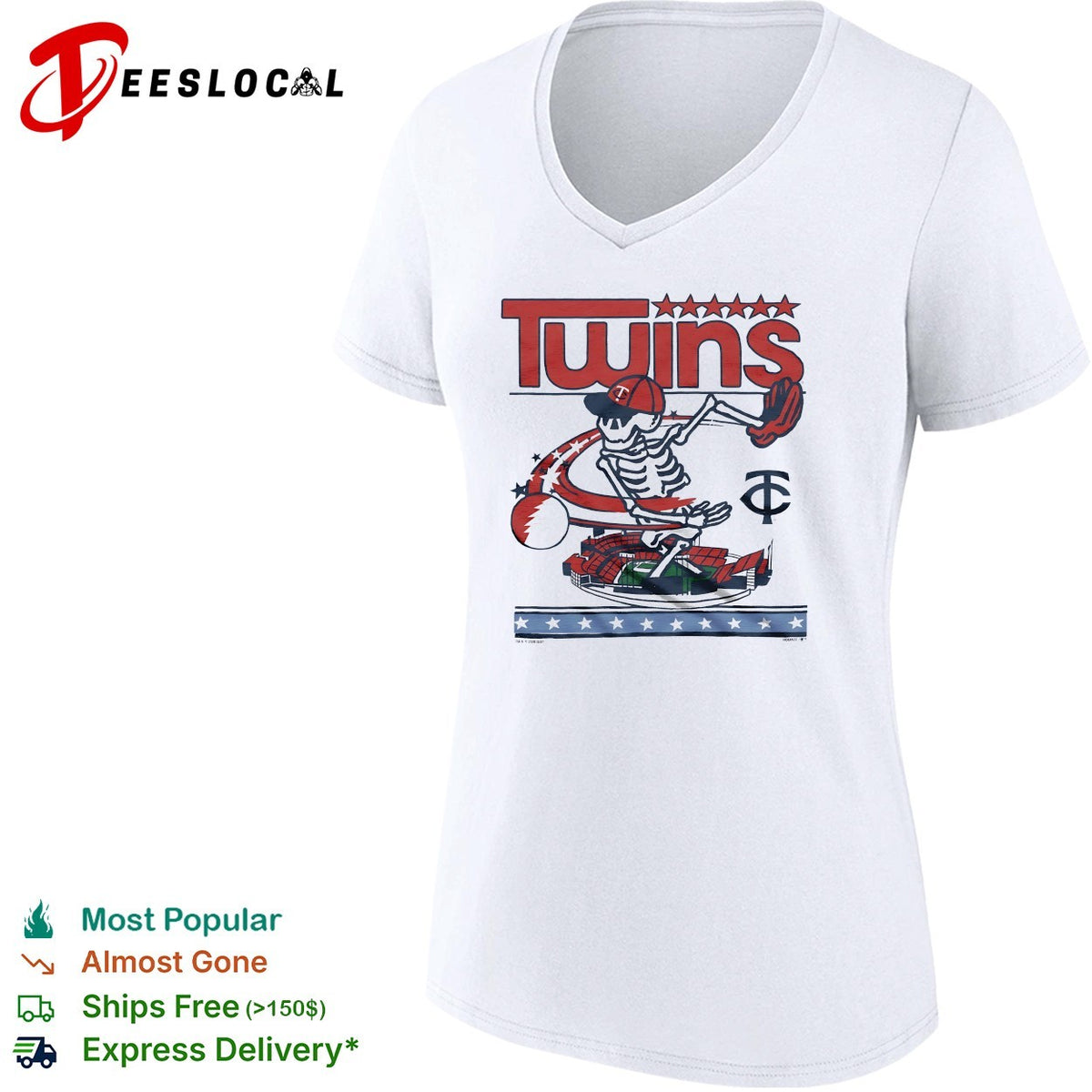 Minnesota Twins x Grateful Dead skeleton skateboard MLB graphic shirt