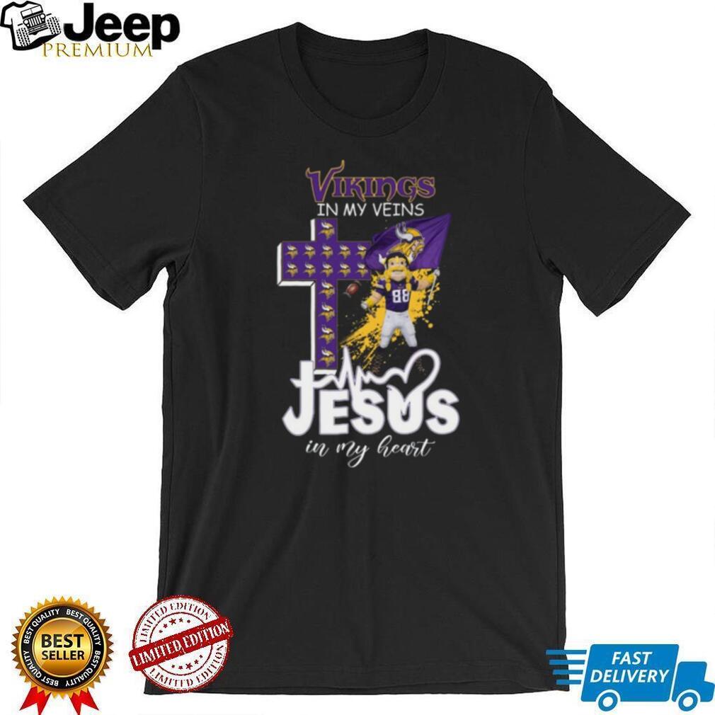 Minnesota Vikings In My Veins Jesus In My Heart Mascot Cross T Shirt