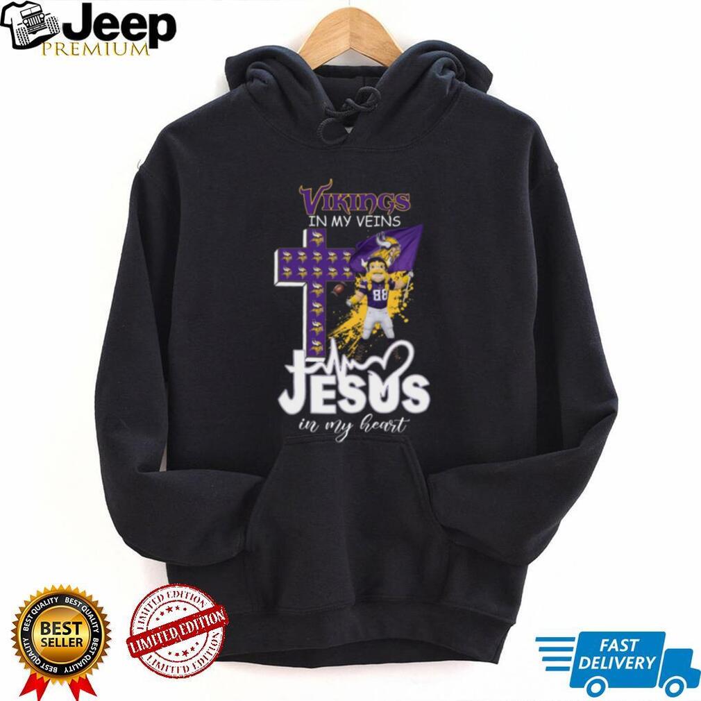 Minnesota Vikings In My Veins Jesus In My Heart Mascot Cross T Shirt