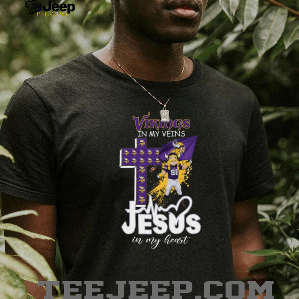 Minnesota Vikings In My Veins Jesus In My Heart Mascot Cross T Shirt