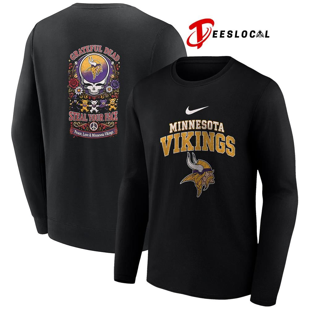 Minnesota Vikings x Grateful Dead steal your face peace love logo shirt