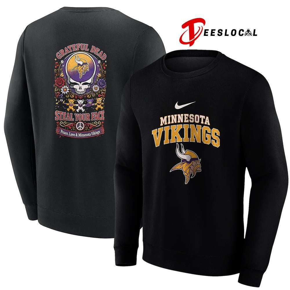 Minnesota Vikings x Grateful Dead steal your face peace love logo shirt