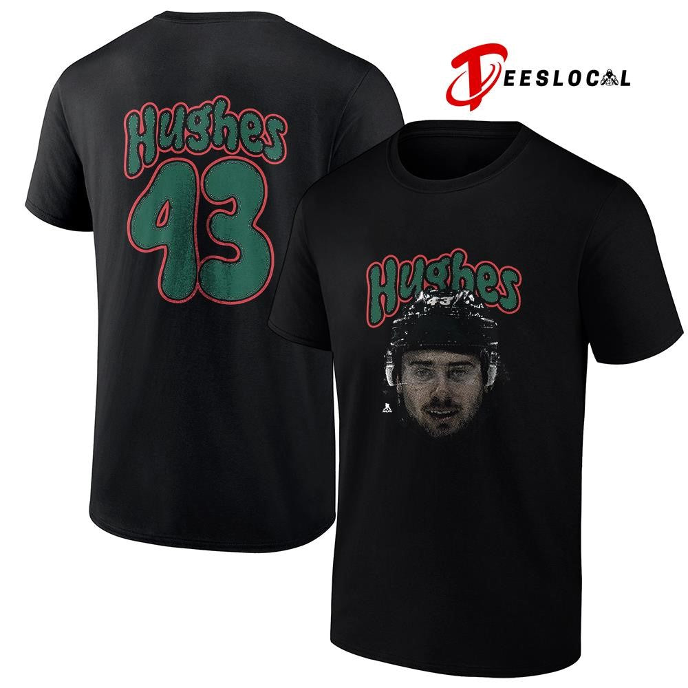 Minnesota Wild Quinn Hughes portrait name and number shirt