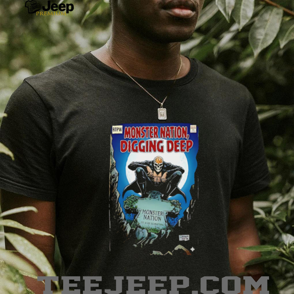 Monster Nation digging deep comic graphic shirt