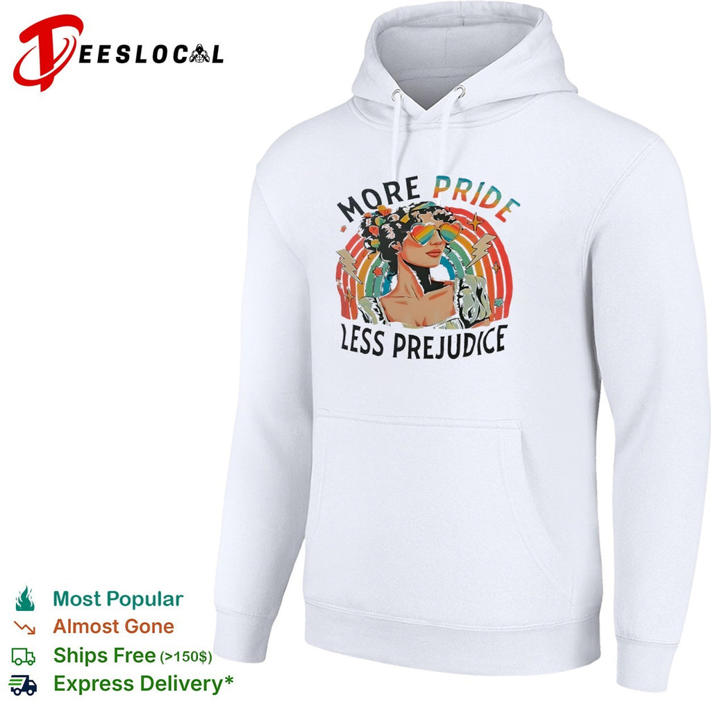 More Pride Less Prejudice Rainbow Heart Sunglasses Pride Month Themed Adult shirt