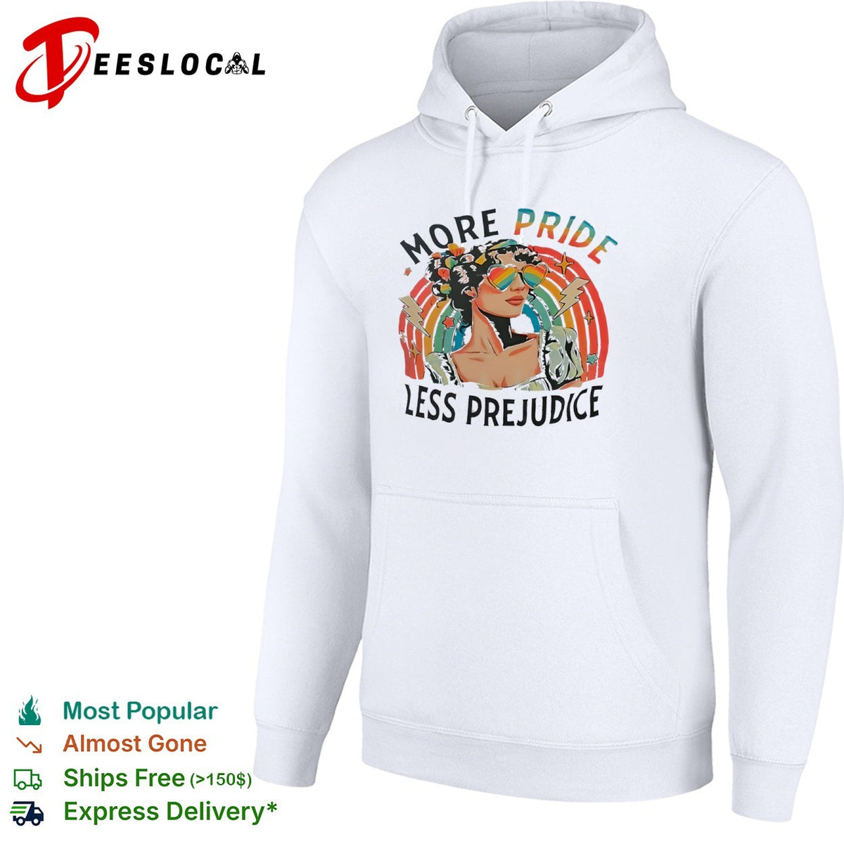 More Pride Less Prejudice Rainbow Heart Sunglasses Pride Month Themed Adult shirt