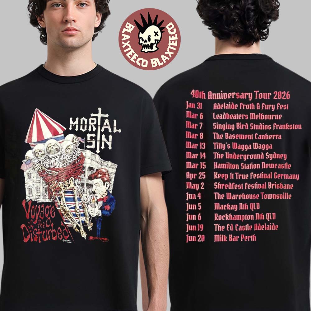 Mortal Sin 48th Anniversary Tour 2026 Australia Merch Voyage Of The Disturbed T-Shirt