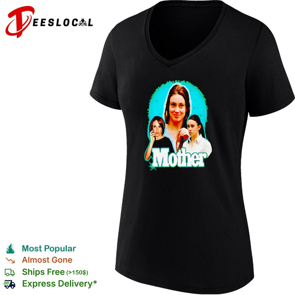 Mother true crime photo montage bold white lettering dark graphic shirt