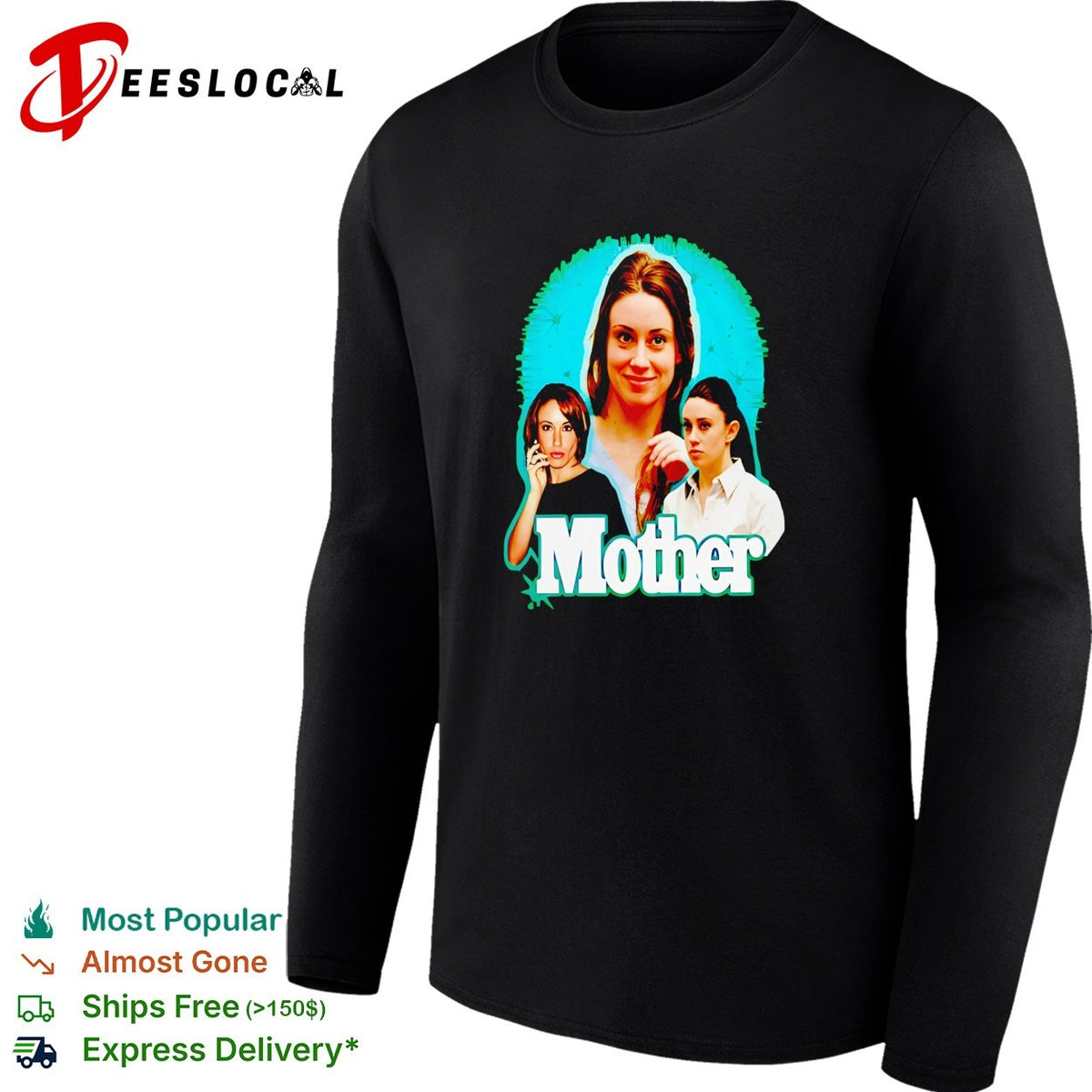 Mother true crime photo montage bold white lettering dark graphic shirt