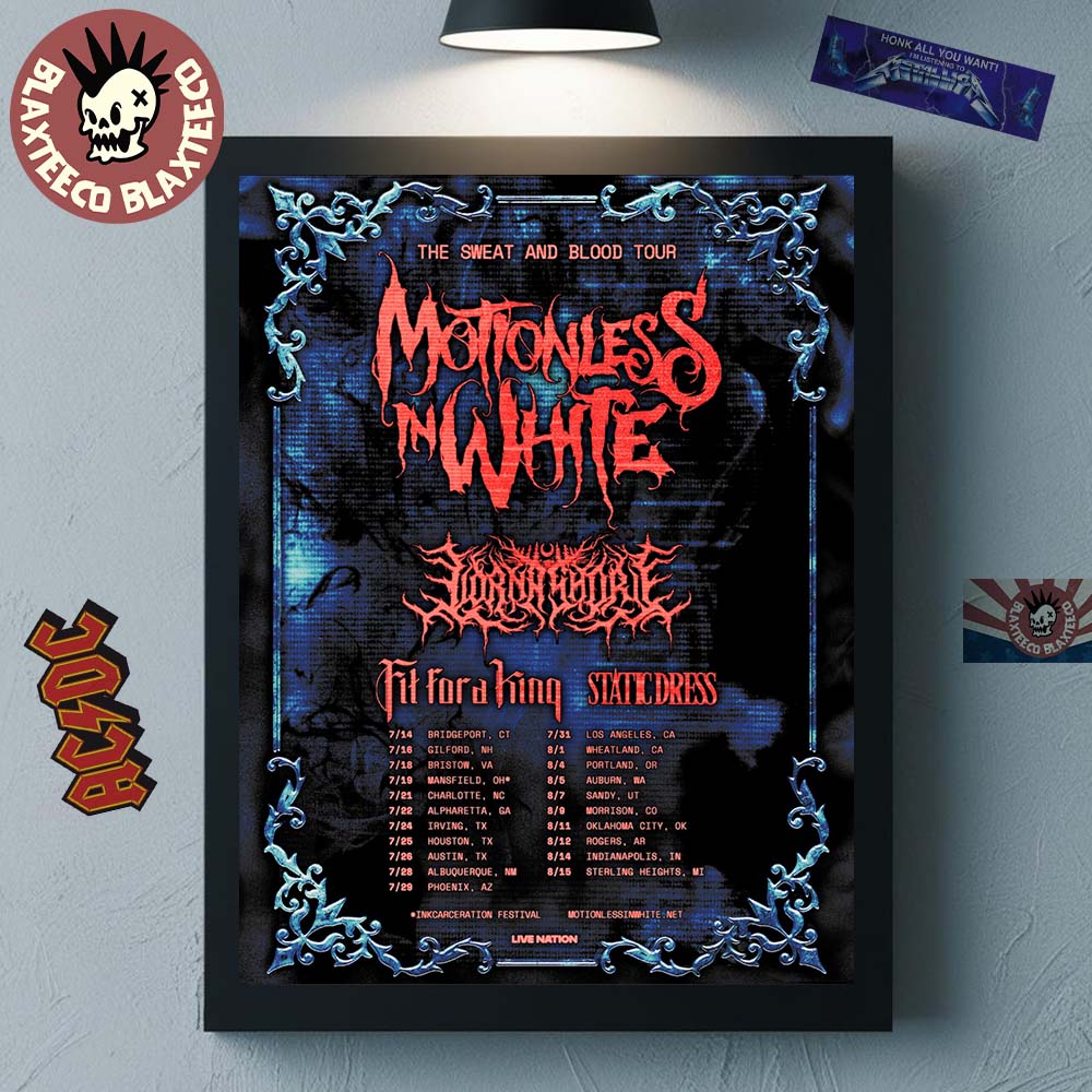 Motionless In White The Sweat And Blood Tour 2026 North America Schedule Dates Decor Poster Canvas