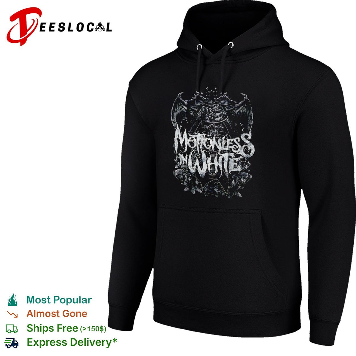 Motionless in White Band Skull Wing Hat Logo shirt