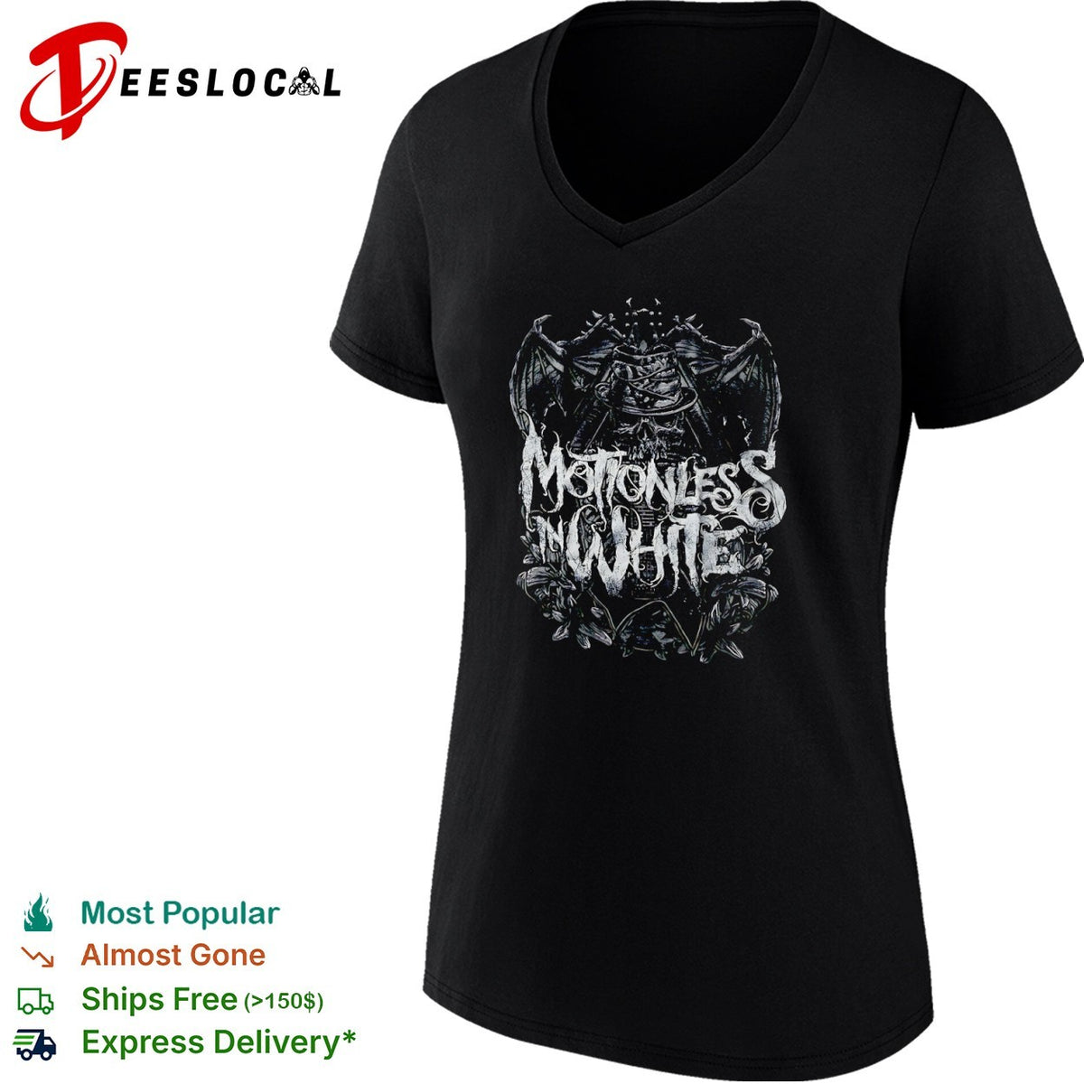Motionless in White Band Skull Wing Hat Logo shirt
