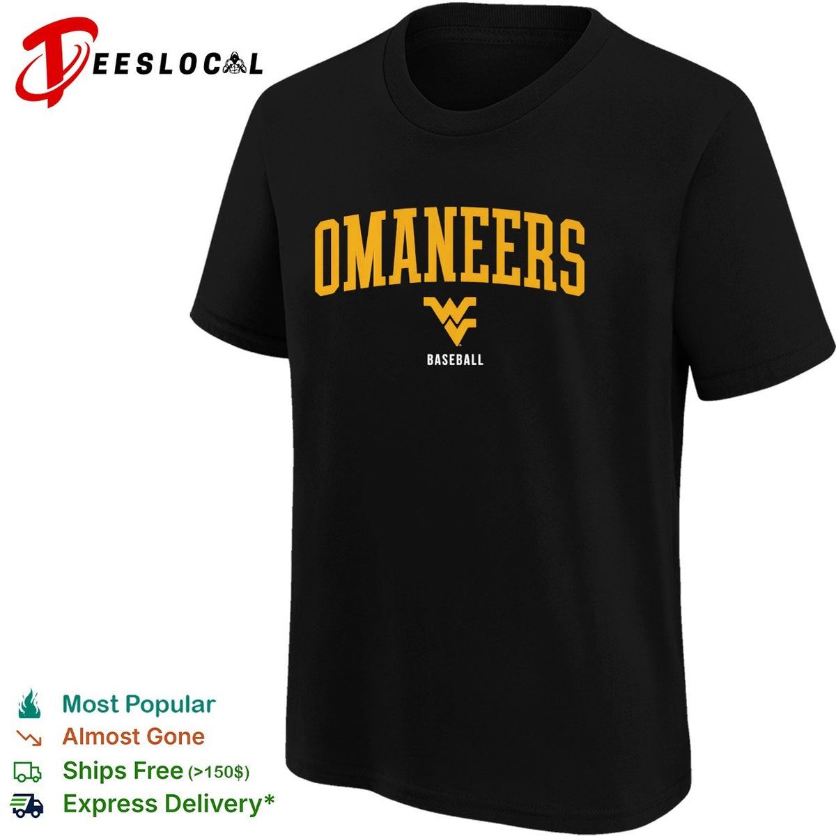 Mountaineers West Virginia University WVU Baseball official team logo text shirt