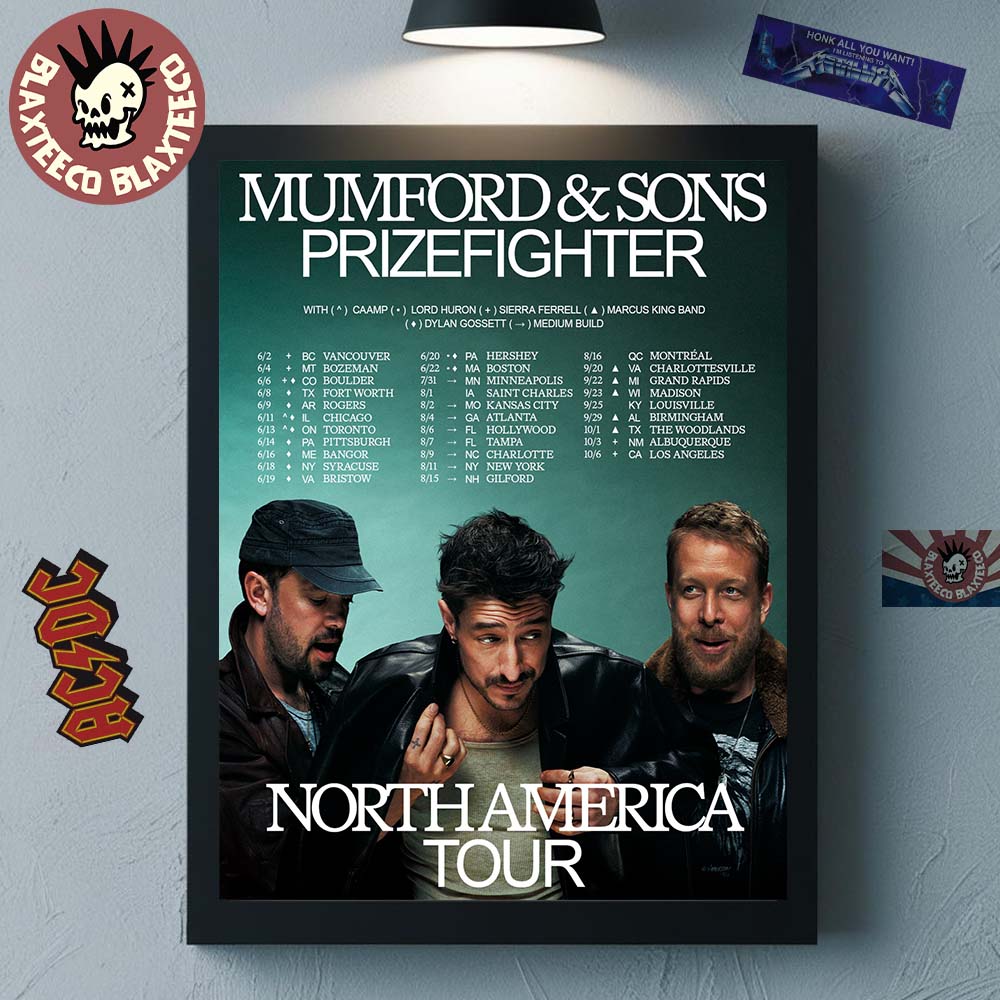Mumford And Sons Prizefighter North America Tour 2026 City Dates Home Decor Poster Canvas