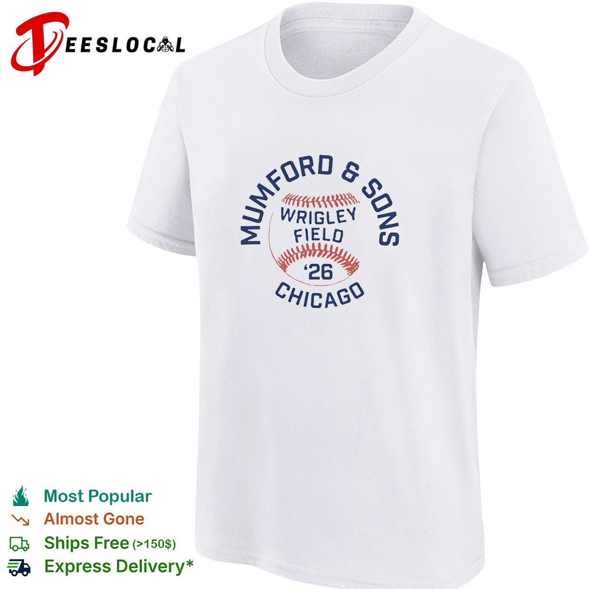 Mumford and Sons Wrigley Field Chicago 2026 baseball concert shirt