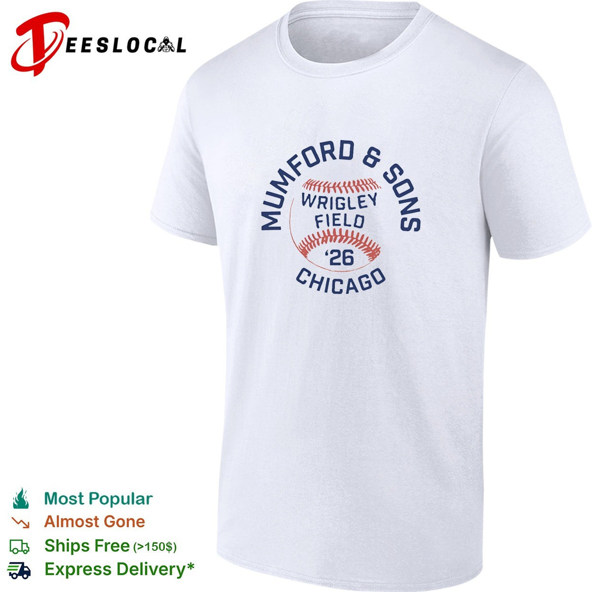 Mumford and Sons Wrigley Field Chicago 2026 baseball concert shirt