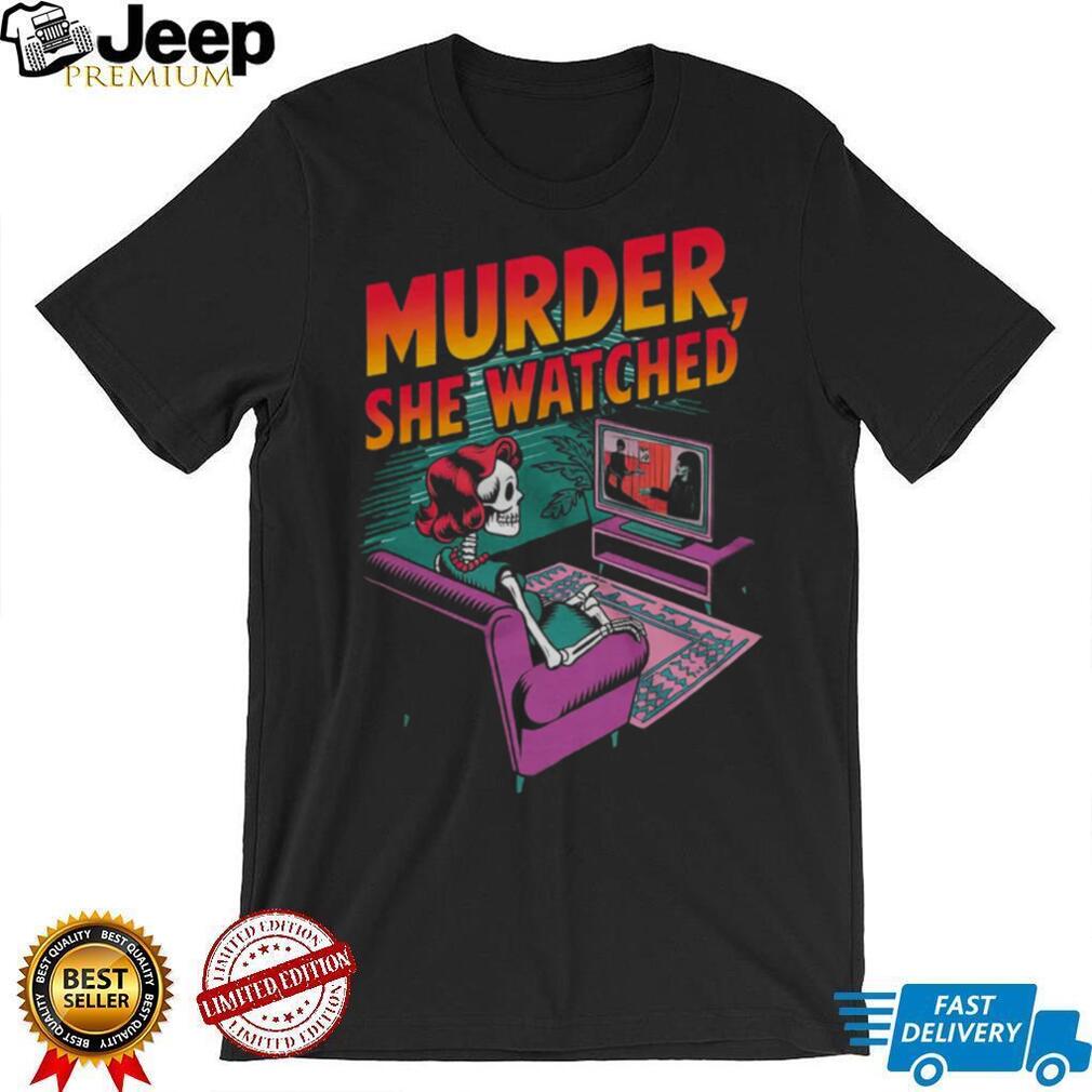 Murder She Watched Retro Skeleton Watching TV True Crime Shirt