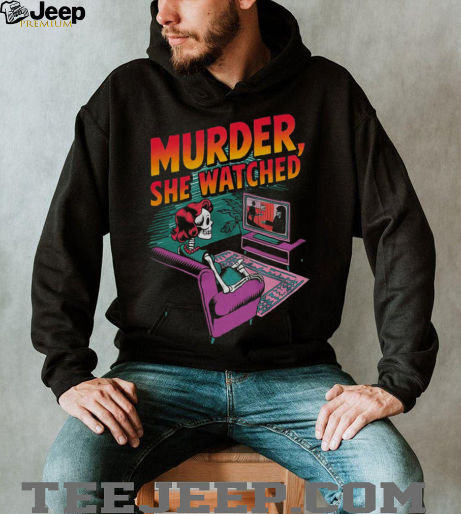 Murder She Watched Retro Skeleton Watching TV True Crime Shirt