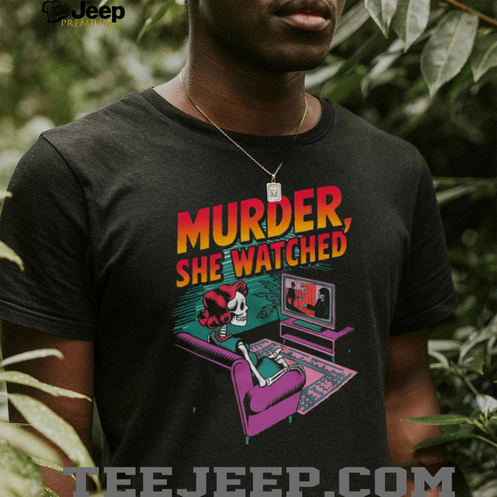 Murder She Watched Retro Skeleton Watching TV True Crime Shirt