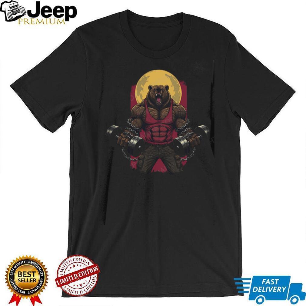 Muscular Bodybuilder Bear Lifting Dumbbells Fitness T Shirt