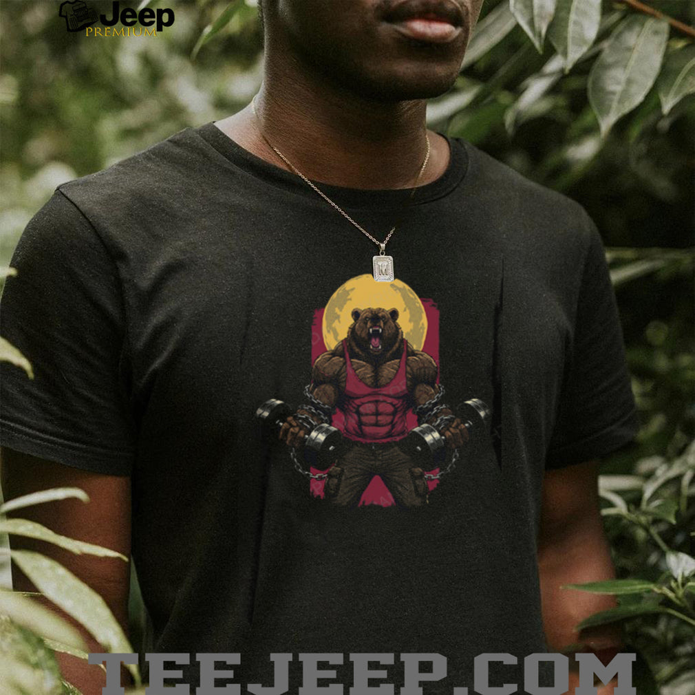 Muscular Bodybuilder Bear Lifting Dumbbells Fitness T Shirt