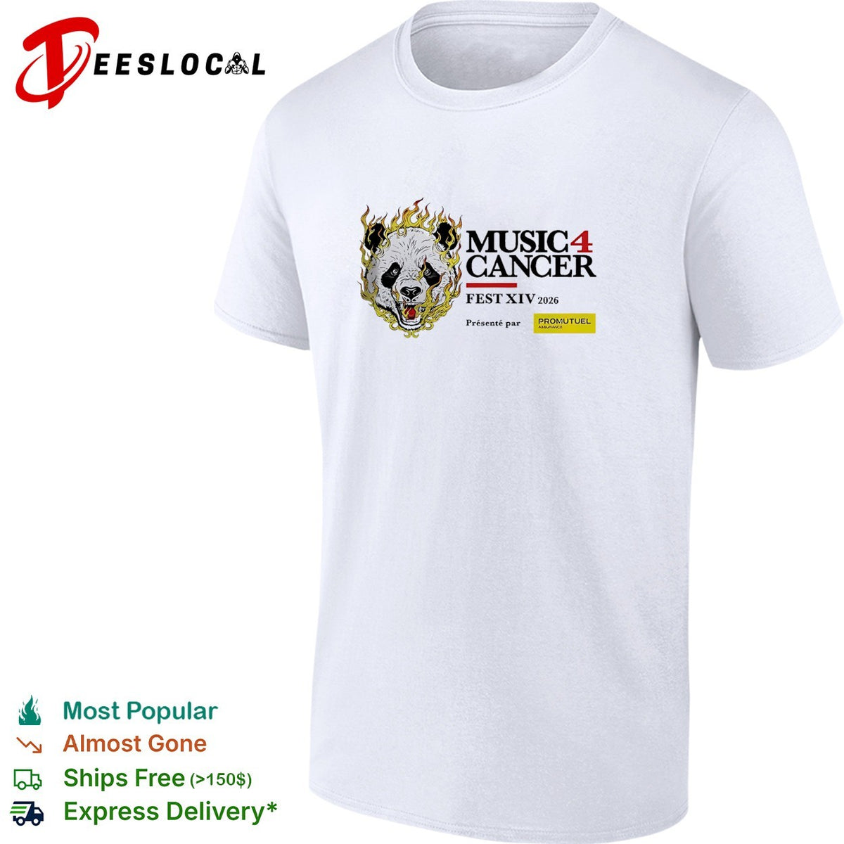 Music 4 Cancer Fest XIV 2026 flaming panda artistic event promotional white shirt