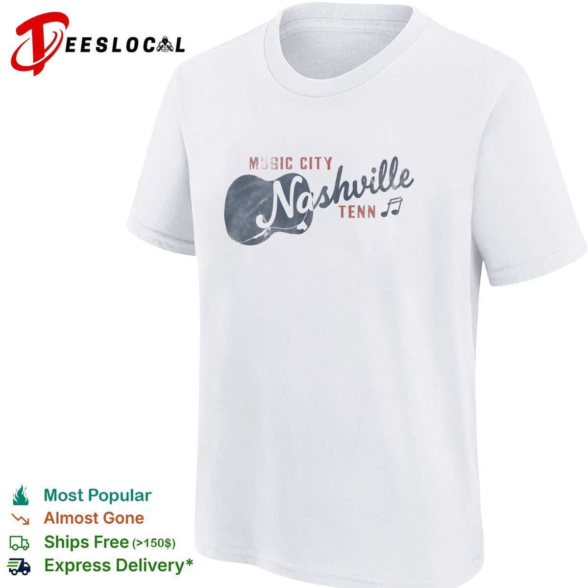 Music city guitar silhouette vintage badge shirt