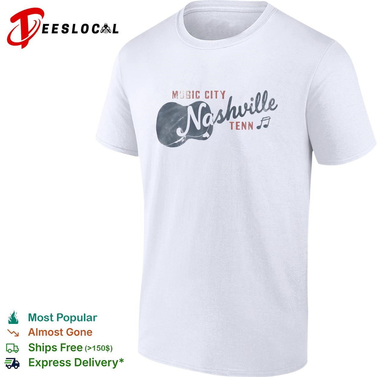 Music city guitar silhouette vintage badge shirt