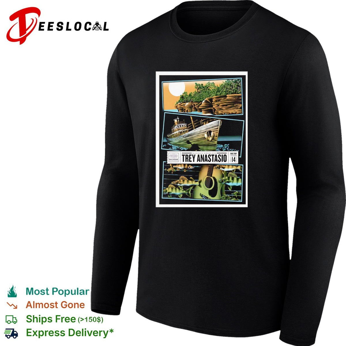 Musician boat moonlit water fishing dock concert framed poster art shirt