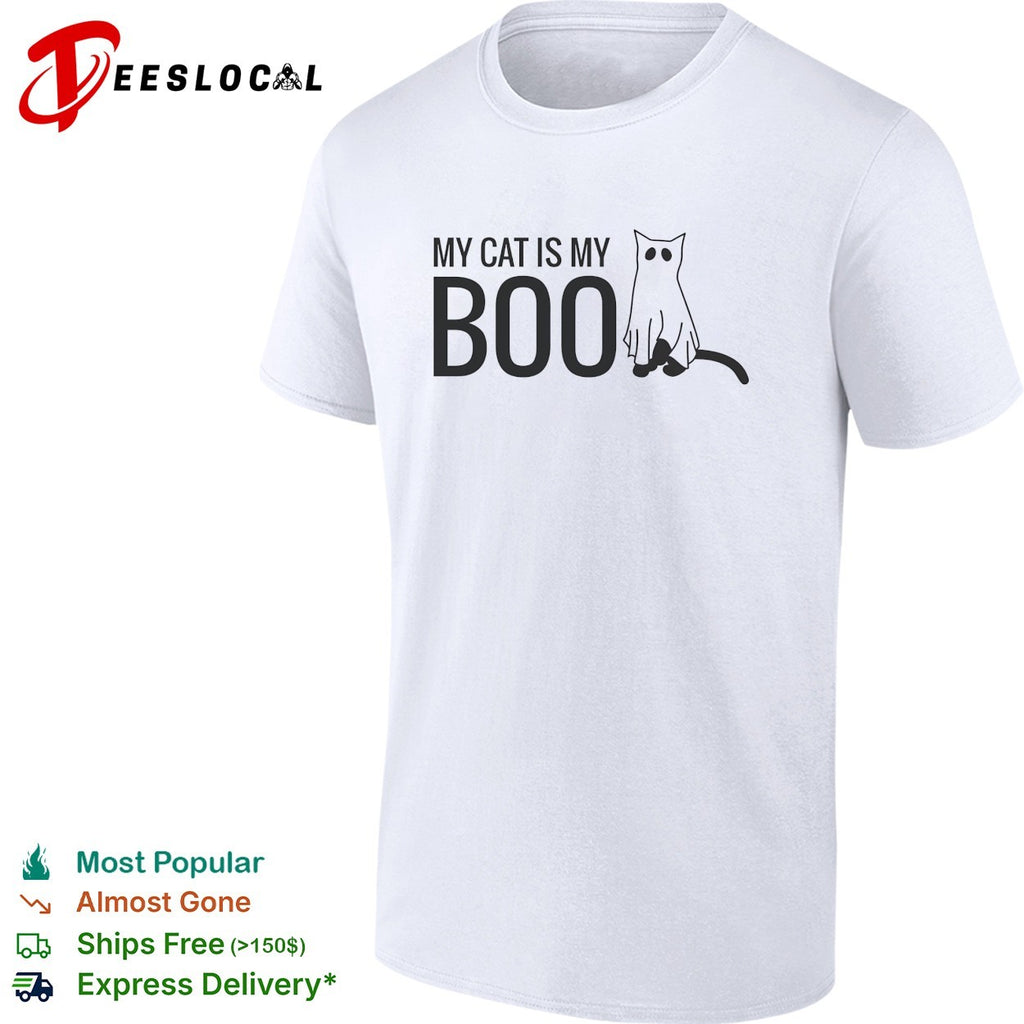 My Cat Is My Boo Ghost Halloween Costume Funny Animal Theme White Graphic Shirt