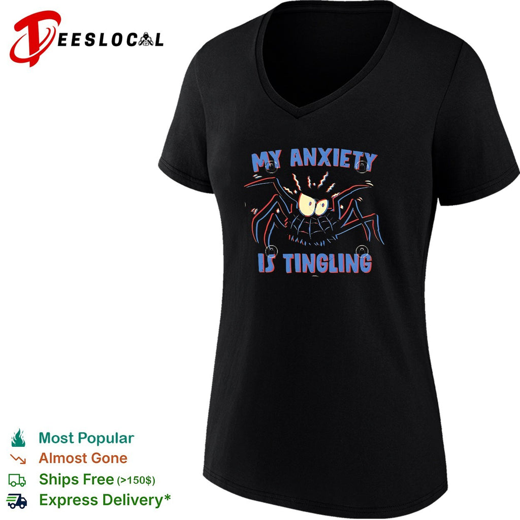 My anxiety is tingling spider cartoon horror humor shirt