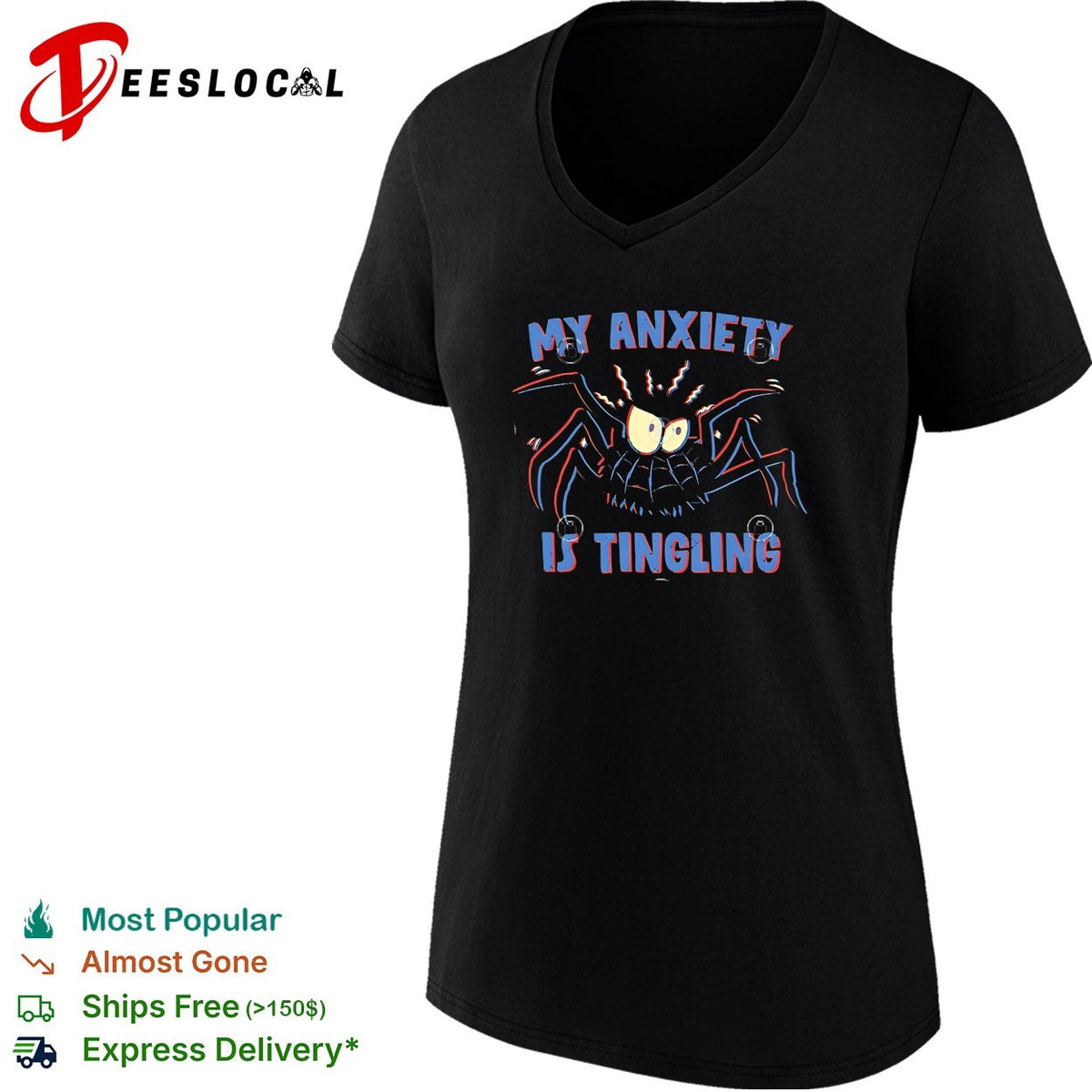 My anxiety is tingling spider cartoon horror humor shirt