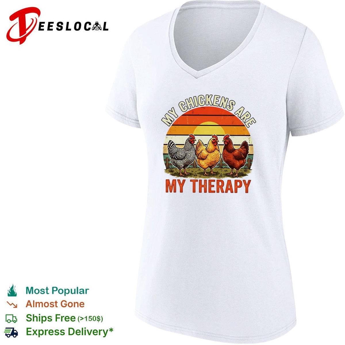 My chickens are my therapy three hens retro sunset illustration graphic shirt