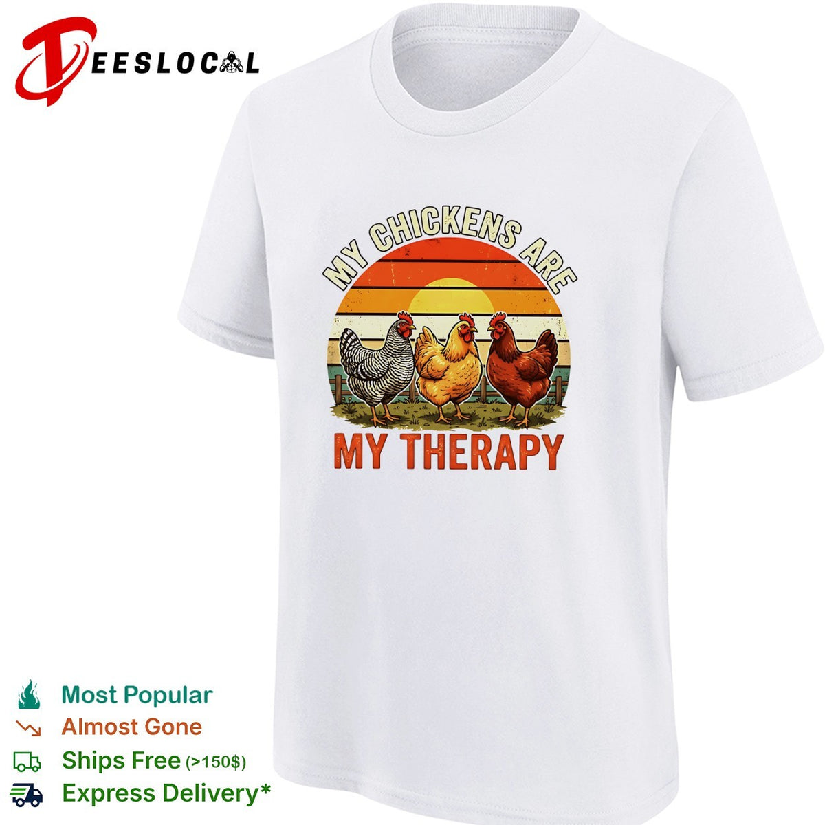 My chickens are my therapy three hens retro sunset illustration graphic shirt