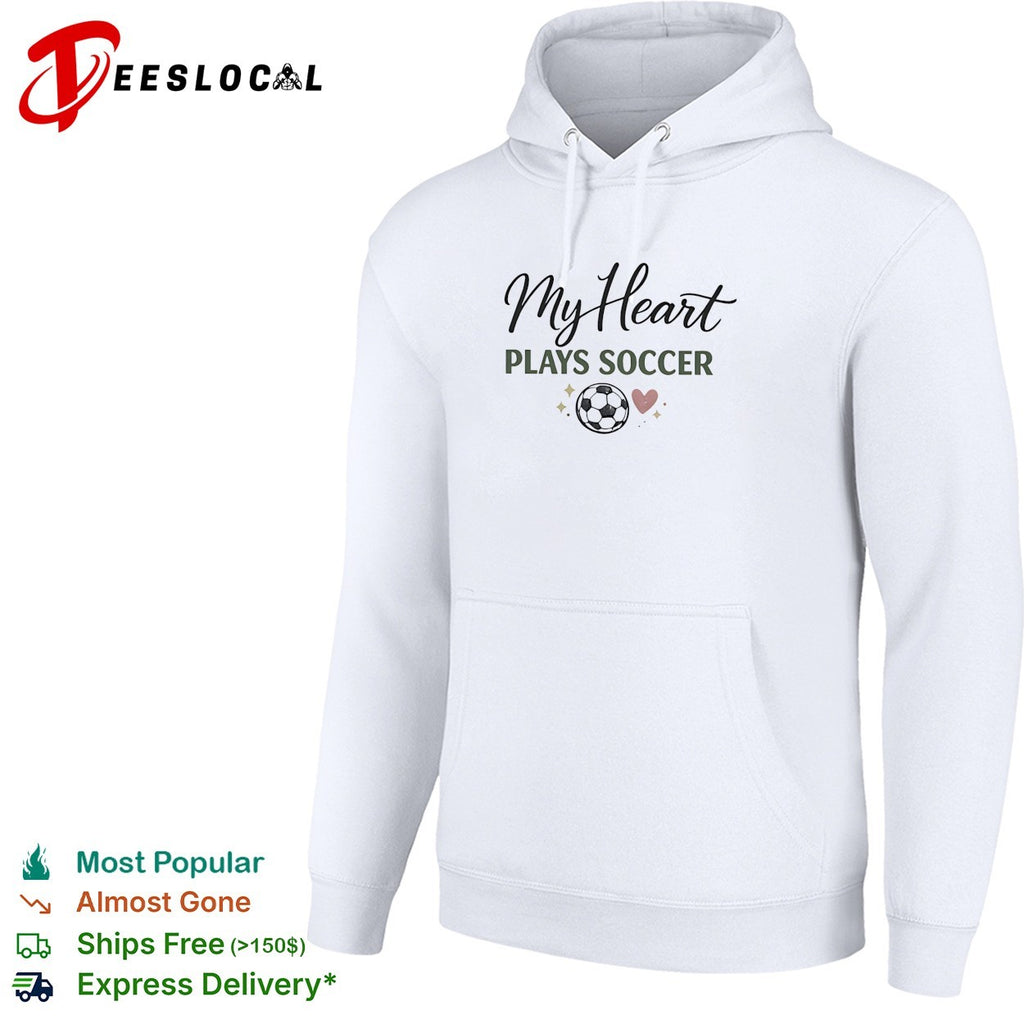 My heart plays soccer with a heart and ball icon on a casual athletic comfort shirt