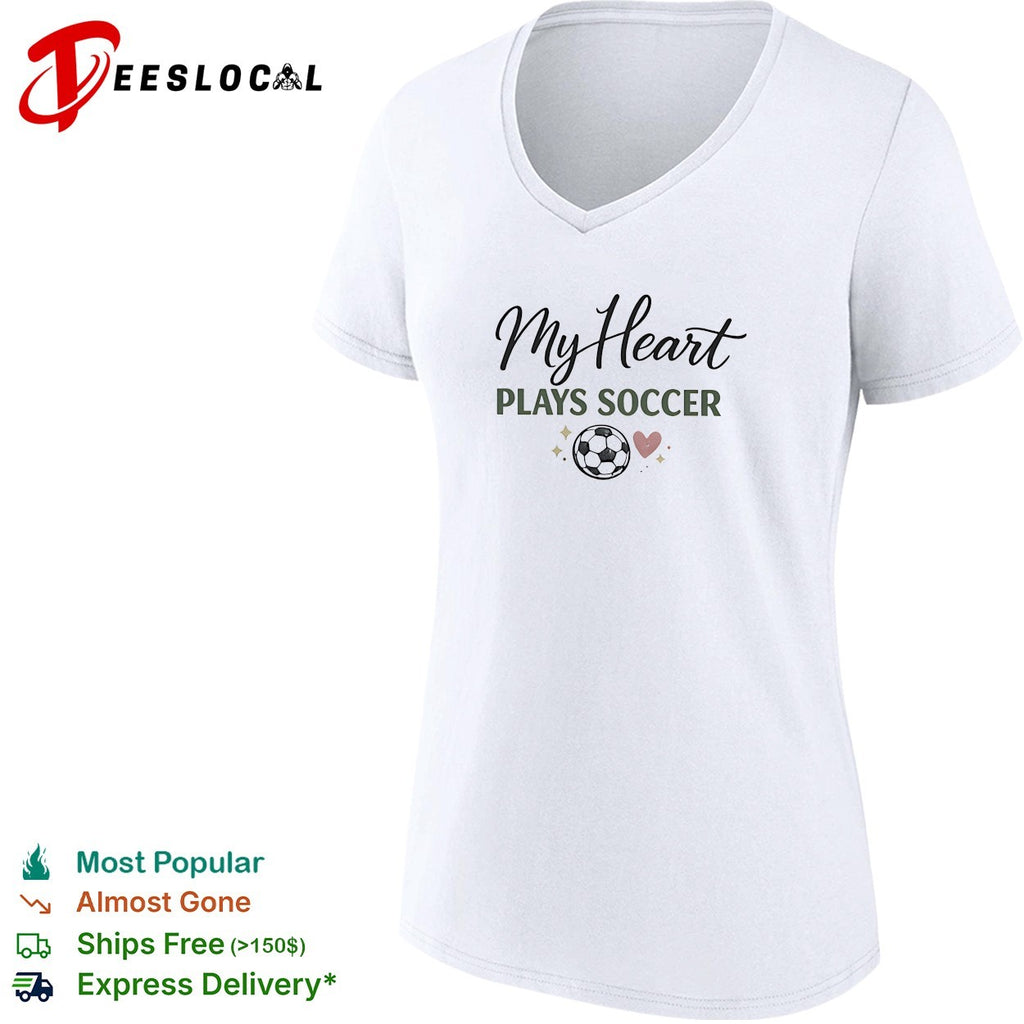 My heart plays soccer with a heart and ball icon on a casual athletic comfort shirt